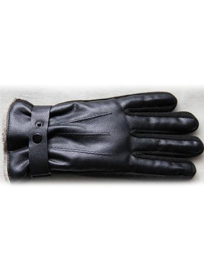 Men's Fashion Warm Lined Leather Skiing Cycling Driving Riding Comfort Gloves-Black