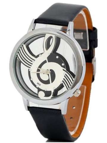 Round Disc Hollow Music Notes Watch Women's Watches