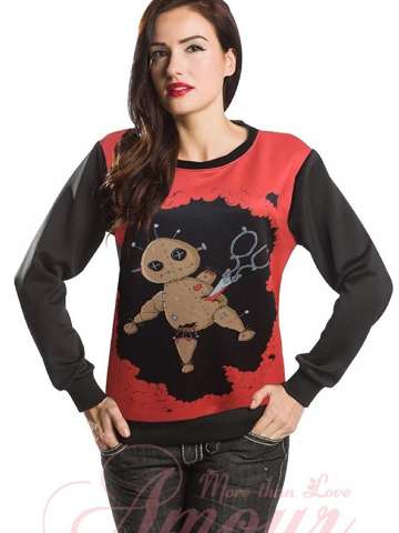 Womens Stylish Gothic Punk Scissors on the Doll Pullover Sweater Top-free size Sweaters & Cardigans