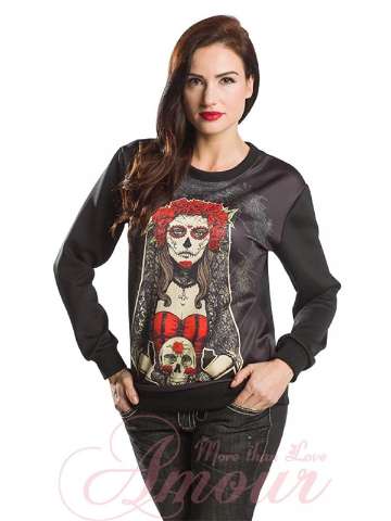 Womens Stylish Gothic Skull Bride Zombie & Roses Sweater Pullover Top-free size Sweaters & Cardigans
