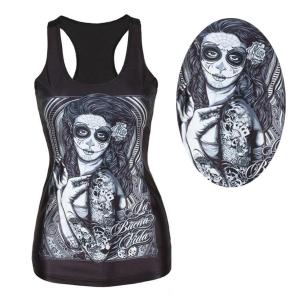 Black Tank Top Print Quality Digital Fashion Punk T-Shirt Rockability Halloween