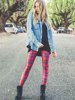 Women Designed digital Printed milk vintage Tartan Red Leggings