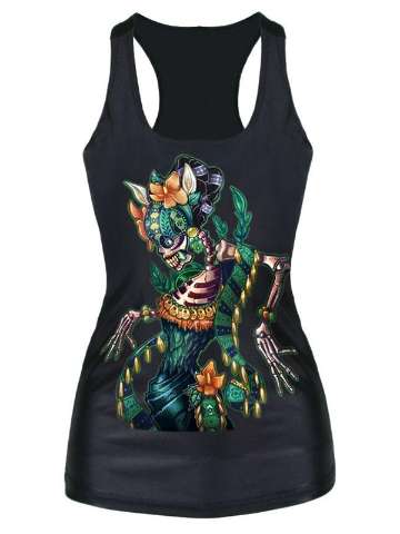 Womens Fashion Cult Skull Digital Print Tank Tops Gothic Steampunk T-shirts