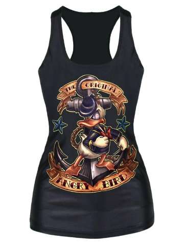 Womens Fashion Cult Bird Digital Print Tank Tops Gothic Steampunk T-shirts