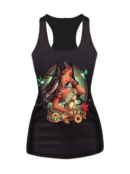 Women Fashion Digital Print Tank Top Clubwear Gothic Punk T-Shirt(Black)