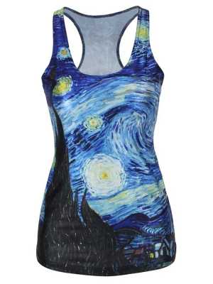 Fashion Starry Starry Night Print Clubwear Quality Digital Tank Top Gothic Punk T-Shirt