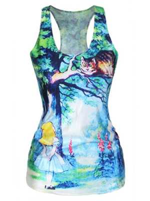 Quality Alice in Wonderland Digital Gothic Clubwear Punk T-Shirt Fashion Print  Tank Top