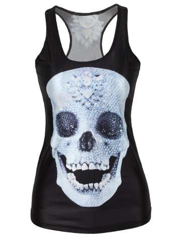 Quality Digital Print Skull Tank Top Clubwear Gothic Punk T-Shirt