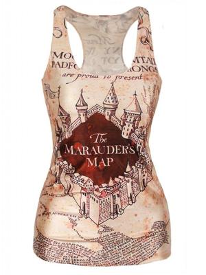 Quality Digital Print Middle Earth Map Tank Top Clubwear Gothic Punk T-Shirt