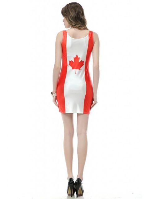 Trendy Canadian WOMEN'S 3D National Flag Digital Print Tank Dress Summer Clubwear