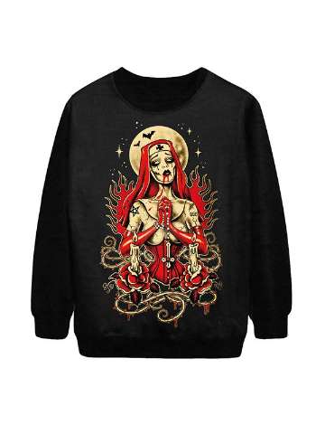 Women's New Fashion Gothic Praying Nurse Digital Print Long Sleeve Hoodies Sweatshirt (Black)
