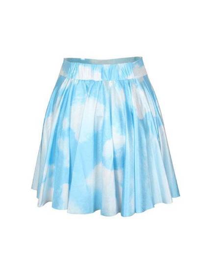 Women's blue sky Digital Print High Waist A-line Flared Pleated Skater Mini Skirts (Blue)
