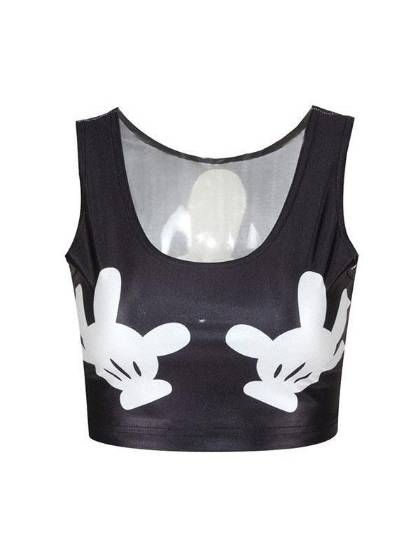 Women's Sleeveless mickey mouse hands Emotion Digital Print Crop Top (black)