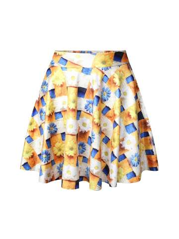 3D Flowers Summer Fashion Retro Digital Print Skater Mini Skirt