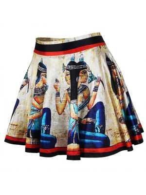 Rockability Egypt Print Vintage Short Mini Skirt Flared Pleated