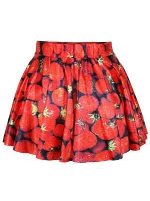 Rockability Womens Fashion Strawberry Skater Digital Print Bottom Skirt