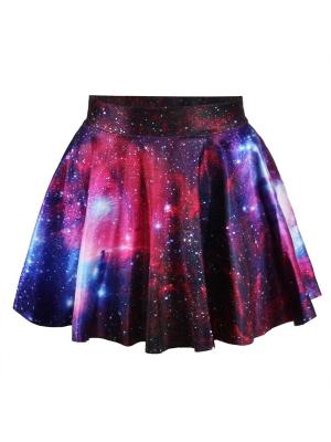 Womens Fashion Rockability Galaxy Digital Print Skirt Skater Bottom Short Skirt