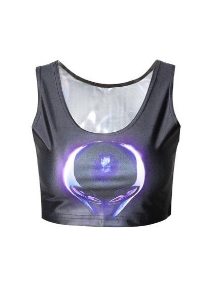 Alien Fashion Digital Print Summer Reversible Crop Tank Top Bodysuit Clubwear