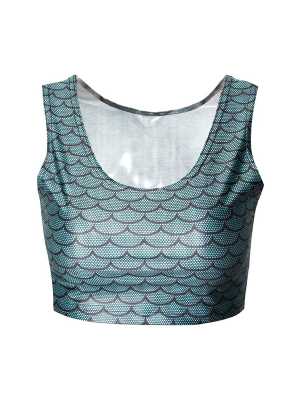 Women's Summer Fashion Mermaid Digital Print  Crop Tank Top Bodysuit Clubwear T Shirts