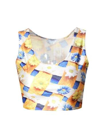 Women's Summer Fashion 3D Flowers Digital Print  Crop Tank Top Bodysuit Clubwear T Shirts