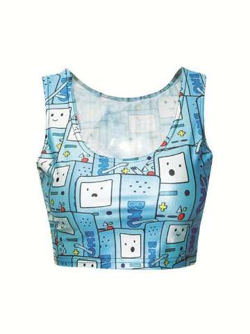 Women's Sleeveless adventure time BMO Emotion Digital Print Crop Top