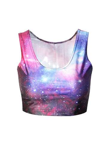 Women's Summer Fashion Purple Galaxy Digital Print  Crop Tank Top Bodysuit Clubwear T Shirts