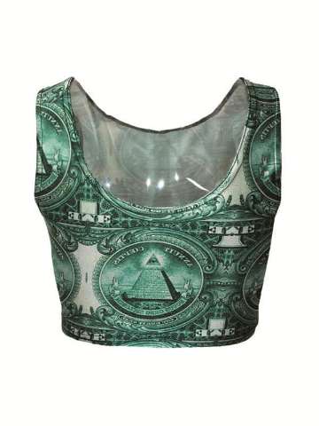Women's Sleeveless us dollar Emotion Digital Print Crop Top (Blue)