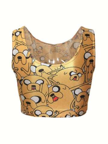 Women's Sleeveless adventure time jake Emotion Digital Print Crop Top (Yellow)