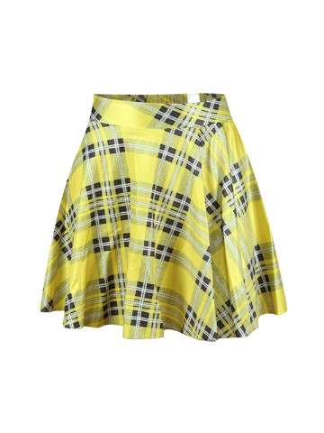 tartan yellow Fashion Women's Digital Print Reversible CROP TOP + Skirt 2 pieces vintage Clubwear Party