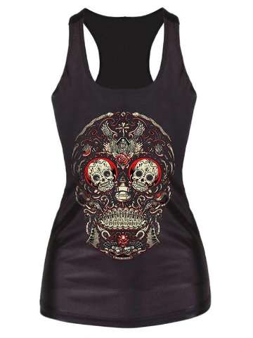 Womens cult skull Digital Printed Sleeveless T Shirt Vest Tank Tops
