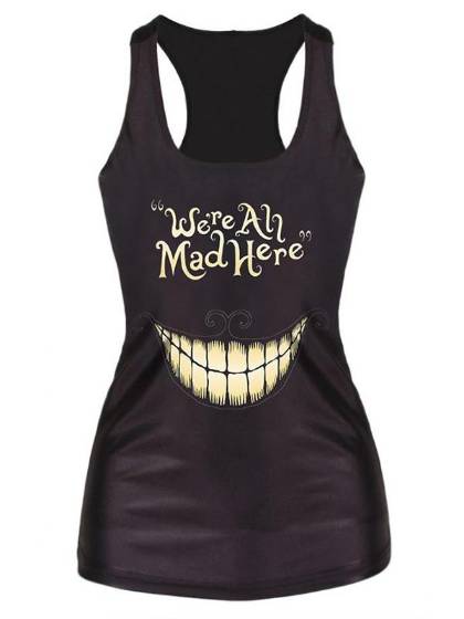 Womens Letters Digital Printed Sleeveless T Shirt Vest Tank Tops