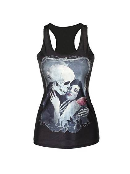 Womens Death Lover Digital Printed Sleeveless T Shirt Vest Tank Tops