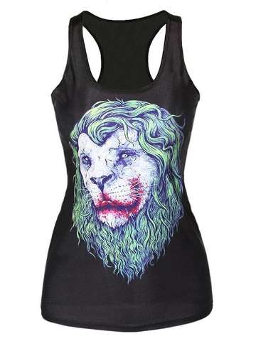 Womens Lion Digital Printed Sleeveless T Shirt Vest Tank Tops