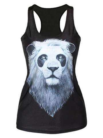 Womens panda Lion Digital Printed Sleeveless T Shirt Vest Tank Tops