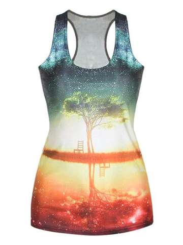 kids Fashion Tank Tops Galaxy Tree Digital Print Gothic Steampunk T-shirts