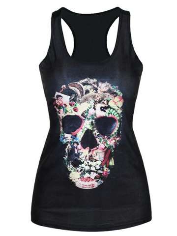 kids Fashion Tank Tops Black Floral Skull Digital Print Gothic Steampunk T-shirts