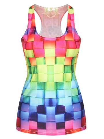 Women Summer The Cube Digital Print Tank Tops Clubwear Gothic Punk T-Shirt Clothing Tanks Tees