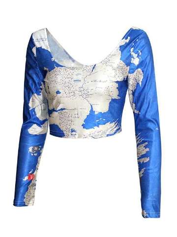 Women's Long Sleeve Shirts Middle Ages Map Print Scooped Round Neck Back And Front Crop Tops