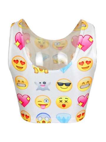 Women Sleeveless Emoji Emotion Digital Print Crop Top