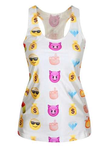 Summer Fashion Women Sleeveless Pattern Emoji Tank Top