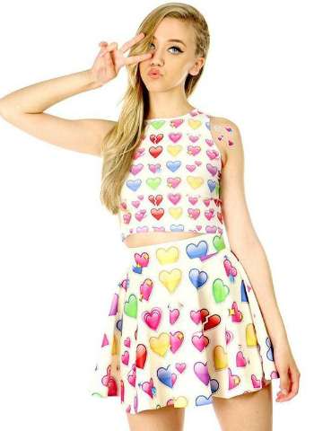 Women Fashion Digital 3D Printed Sleeveless Crop Top Tank Vest With A-line Skirt Two Piece Dress