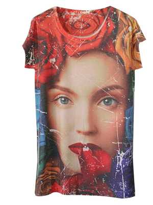 Women Round Neck Fashion Rose Digital Print Loose Casual T-shirts Fashion Tops