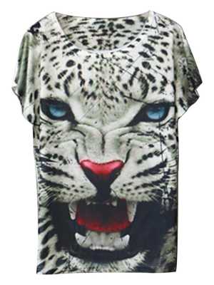 2015 NEW Ladies Short Sleeve Loose Casual Printed T-shirt Tops Blouse_trq