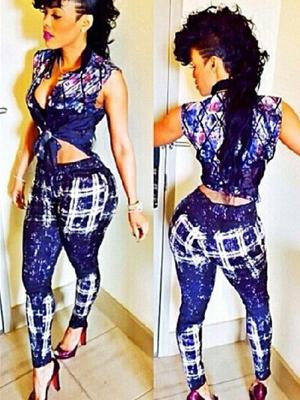 new sexy fashion suits sleeveless striped two sets digital print dress