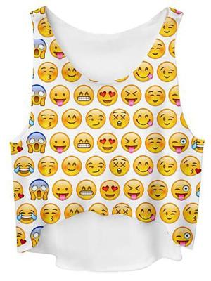 Fashion Summer Short Crop Tops Women 3D Emoji Printed Vest Crop Tops
