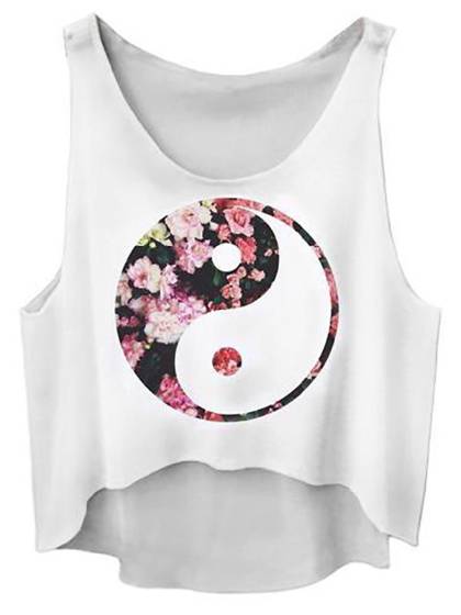 Women's Summer New Fashion China Taijiquan Shaped Sleeveless Loose Crop Tops Floral Digital Printed Vest Tank Tops