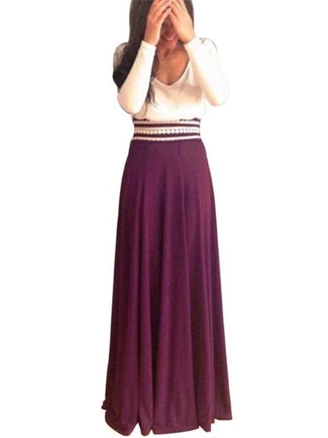 Women Fashion Purple High Waist Long Maxi Skirt For Party/Cocktail/Holiday
