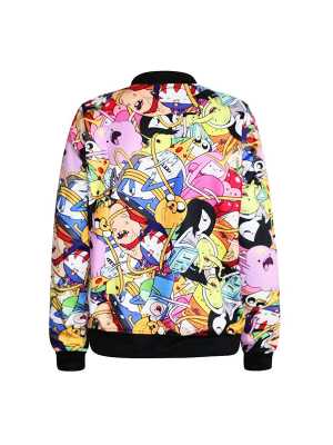 Fashion Digital Print Zipper Front Jacket Long Sleeve Lady Coat Streat Wear