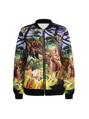 Fashion Digital Print TROPICAL STORM Zipper Front Jacket Long Sleeve Lady Coat Streat Wear