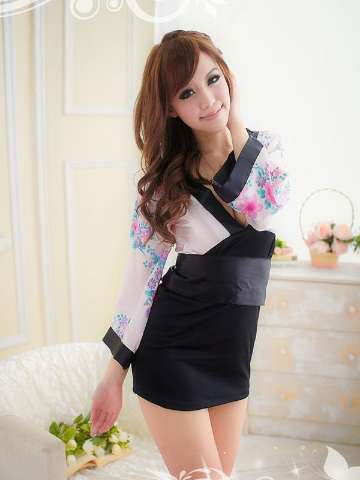 Women's Fashion Costumes Vintage Pink Black Luxurious Satin Geisha Kimono Dress Costume